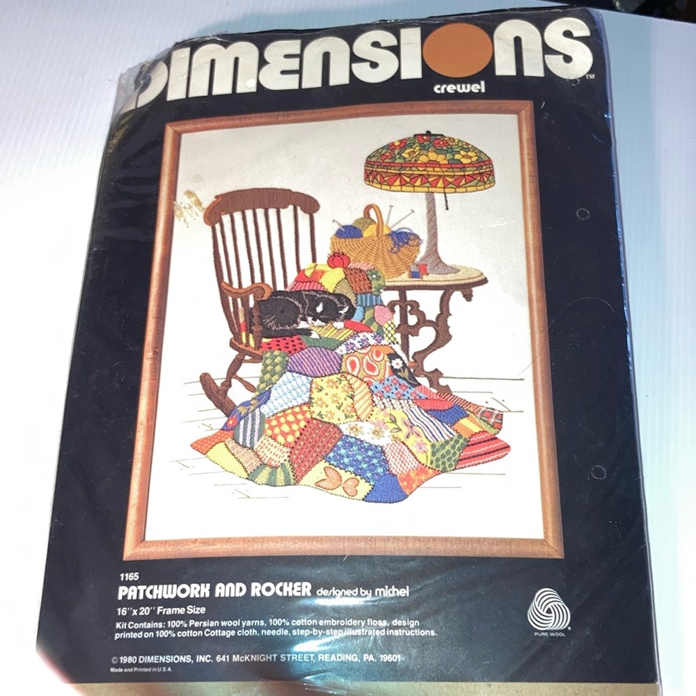 Dimensions Crewel kit‎  26 x 20 #1165 “patchwork and rocker”